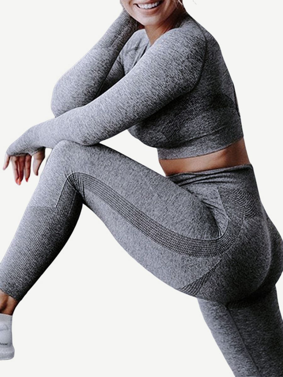 Seamless Crop Sports Suit With Thumbholes Stretchy