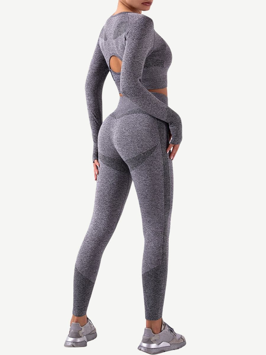 Seamless Crop Sports Suit With Thumbholes Stretchy