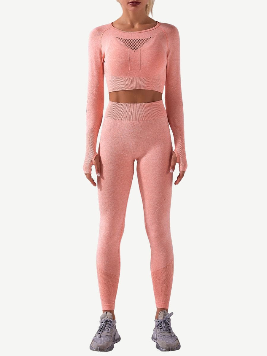 Seamless Crop Sports Suit With Thumbholes Stretchy