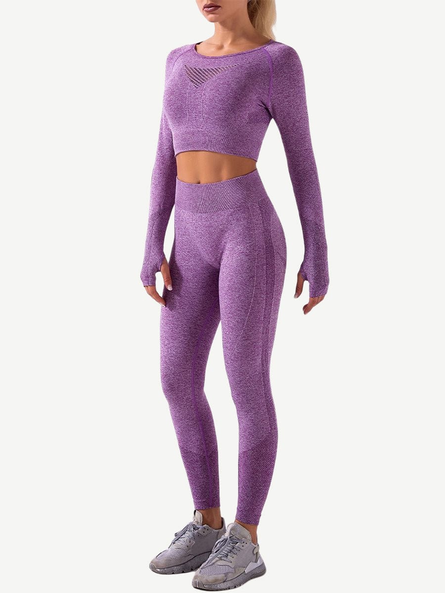 Seamless Crop Sports Suit With Thumbholes Stretchy