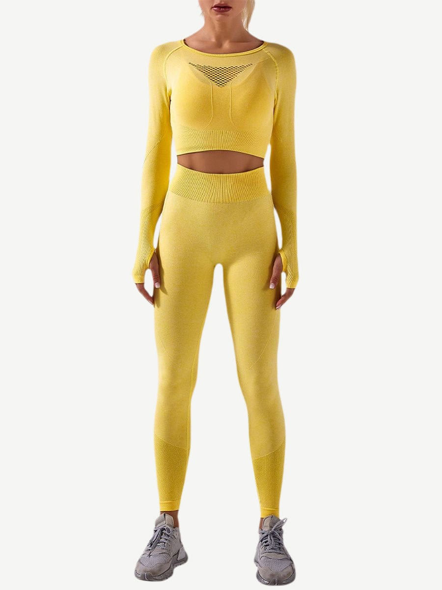 Seamless Crop Sports Suit With Thumbholes Stretchy