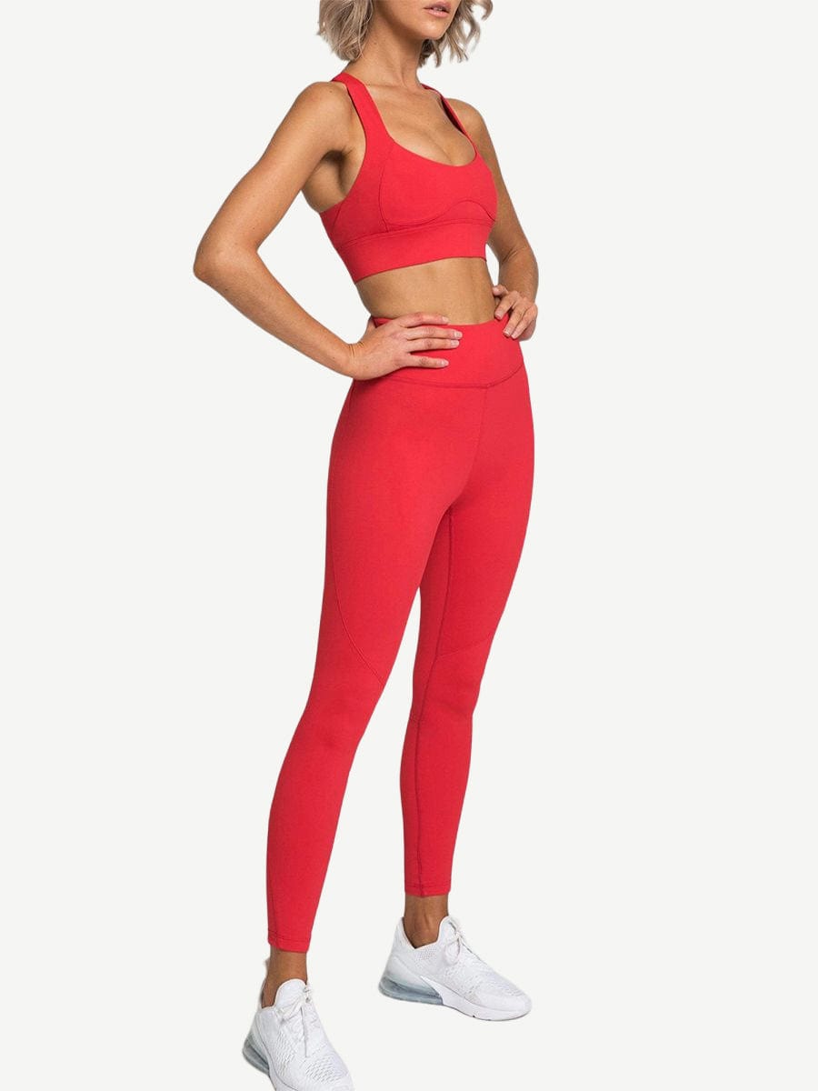 Red Removable Cups Sports Bra Hi-Waist Leggings For Warmup