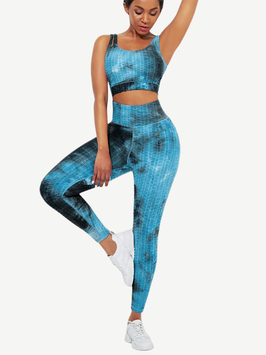 Tie-Dyed Print Yoga Suit Detachable Pads For Fitness