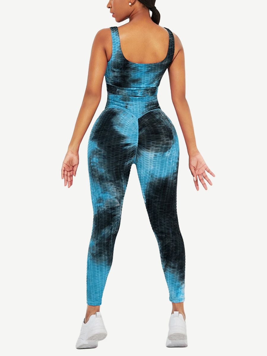 Tie-Dyed Print Yoga Suit Detachable Pads For Fitness