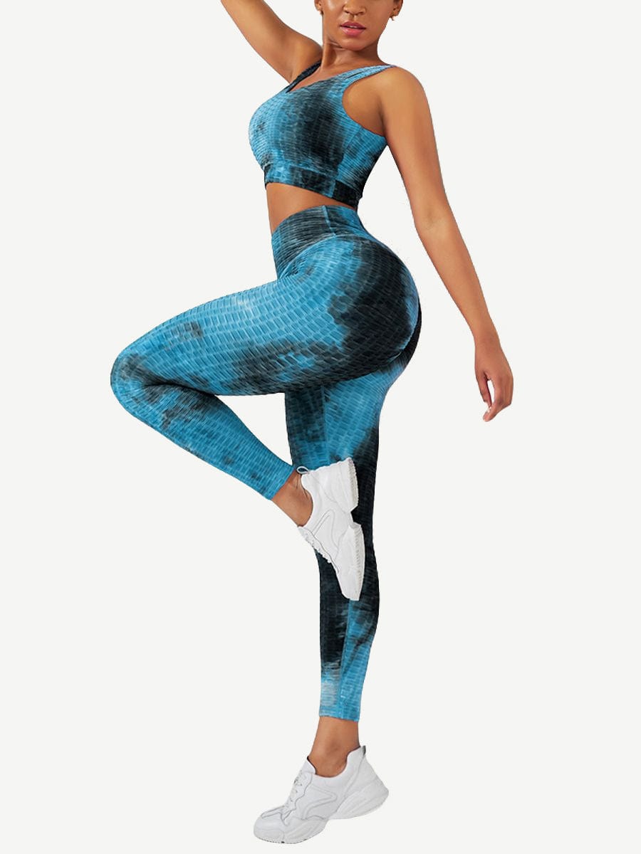 Tie-Dyed Print Yoga Suit Detachable Pads For Fitness