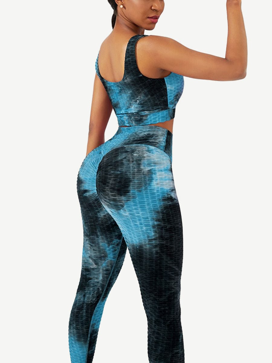 Tie-Dyed Print Yoga Suit Detachable Pads For Fitness