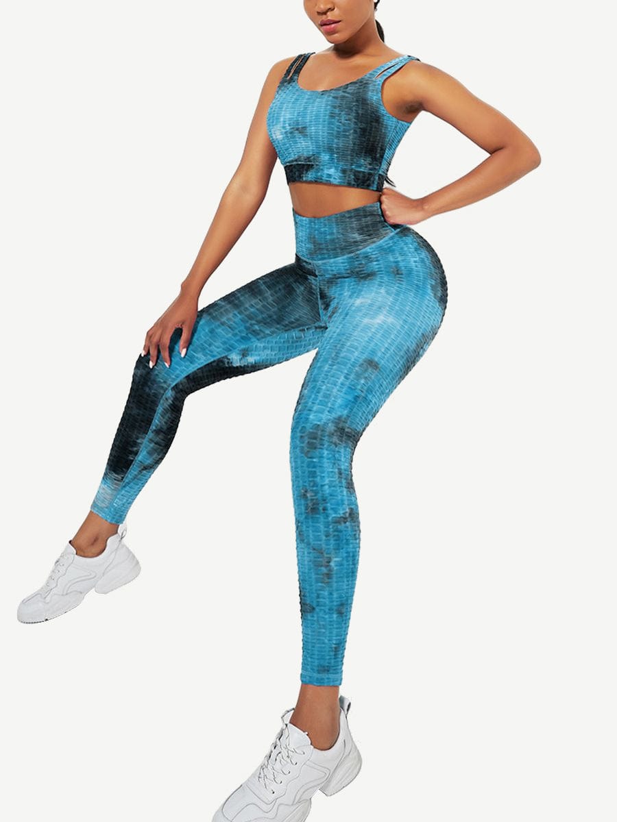 Tie-Dyed Print Yoga Suit Detachable Pads For Fitness