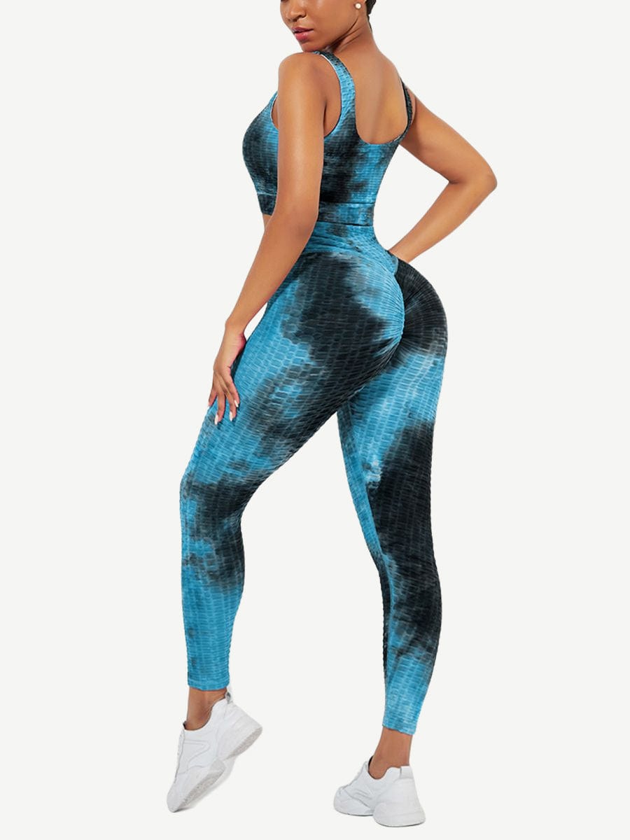 Tie-Dyed Print Yoga Suit Detachable Pads For Fitness