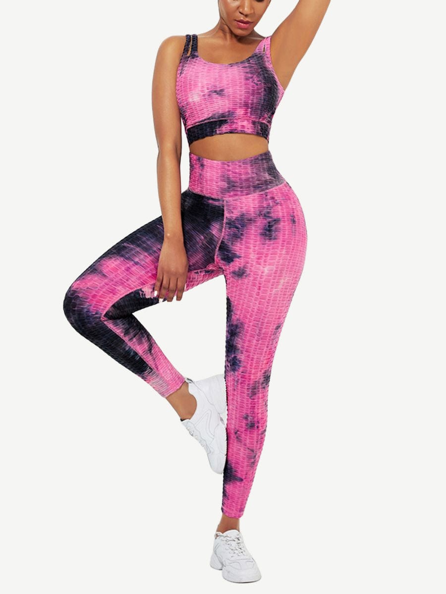 Tie-Dyed Print Yoga Suit Detachable Pads For Fitness