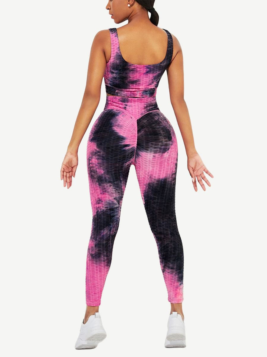 Tie-Dyed Print Yoga Suit Detachable Pads For Fitness