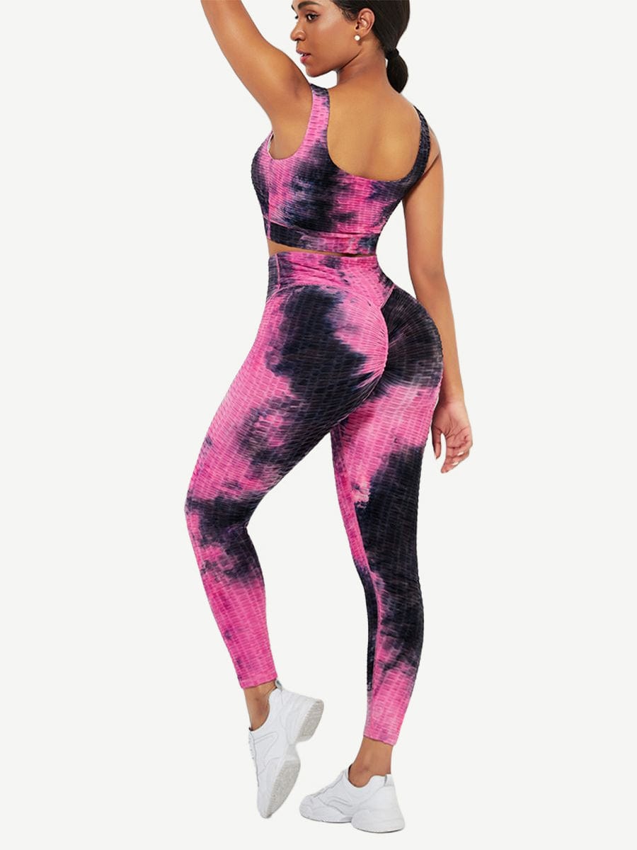 Tie-Dyed Print Yoga Suit Detachable Pads For Fitness