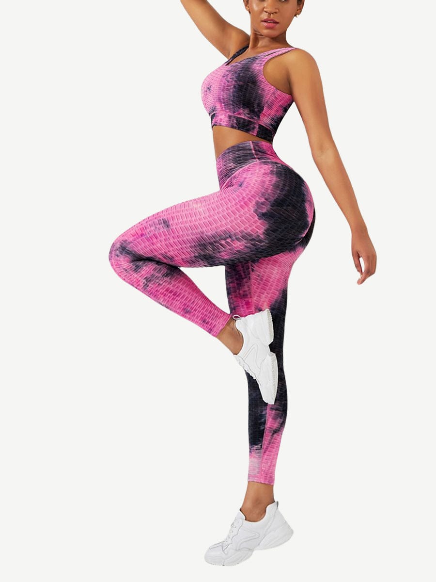 Tie-Dyed Print Yoga Suit Detachable Pads For Fitness