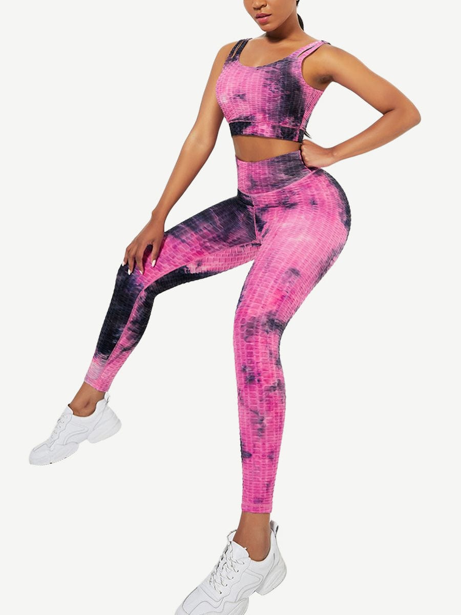 Tie-Dyed Print Yoga Suit Detachable Pads For Fitness