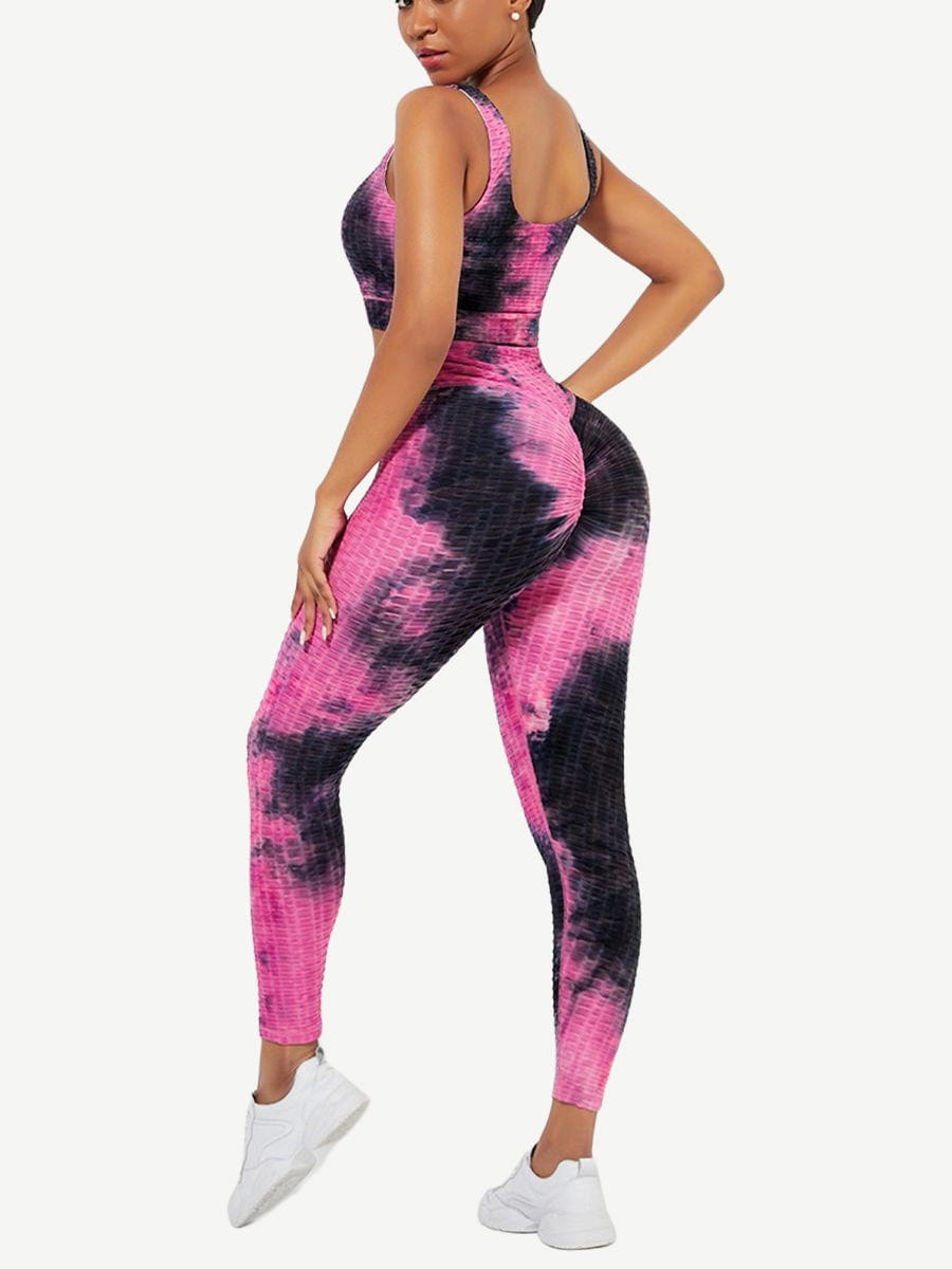 Tie-Dyed Print Yoga Suit Detachable Pads For Fitness