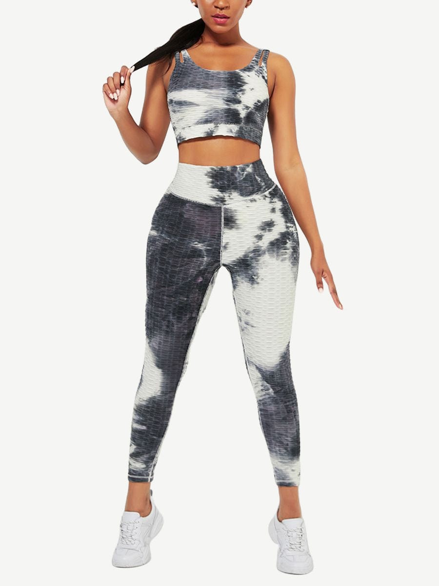 Tie-Dyed Print Yoga Suit Detachable Pads For Fitness