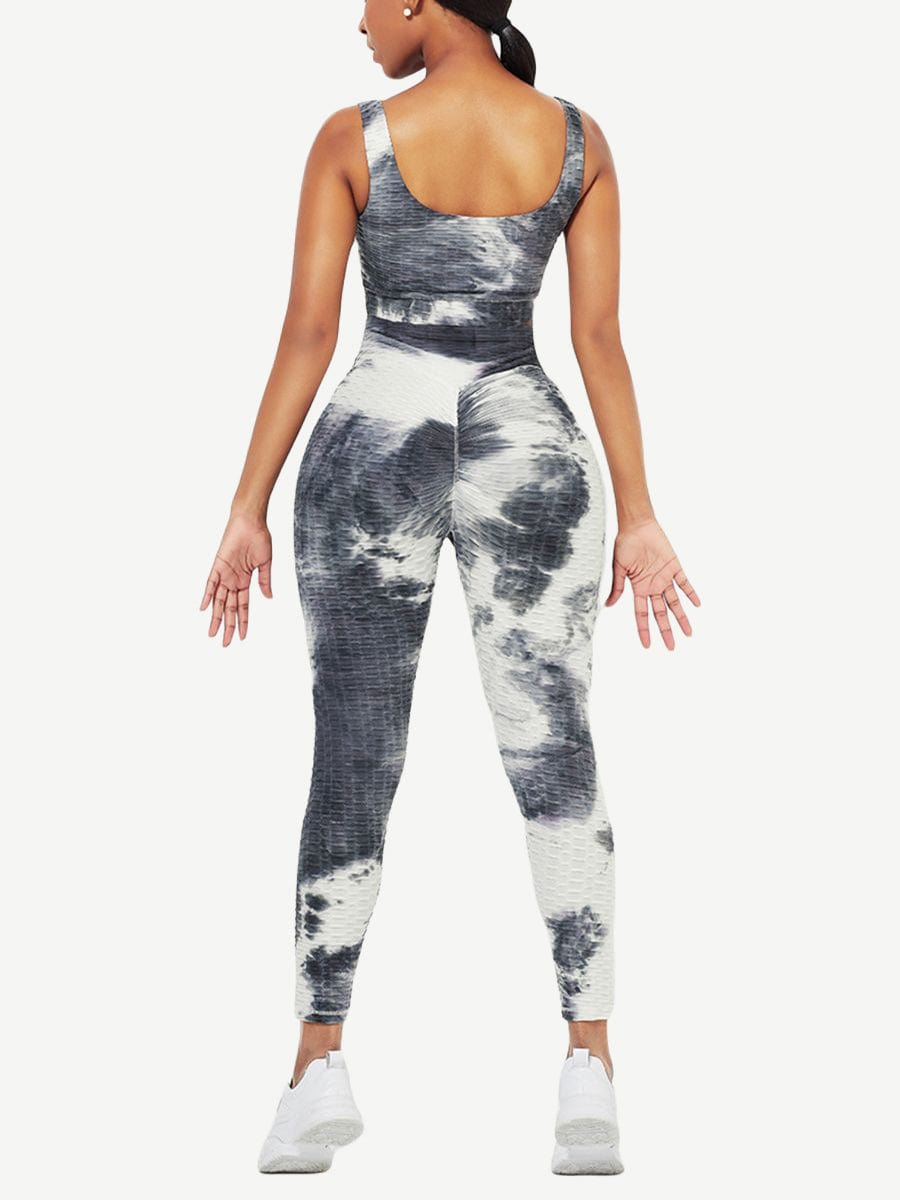 Tie-Dyed Print Yoga Suit Detachable Pads For Fitness