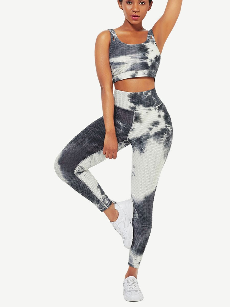 Tie-Dyed Print Yoga Suit Detachable Pads For Fitness