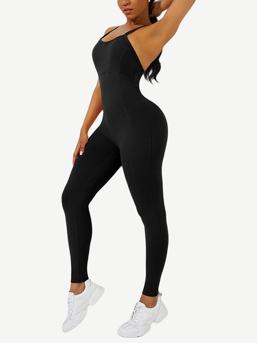 Strappy Back Removable Pads Yoga Bodysuit For Women