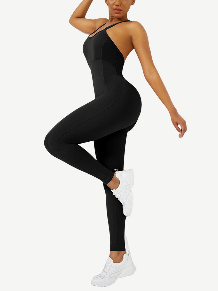 Strappy Back Removable Pads Yoga Bodysuit For Women