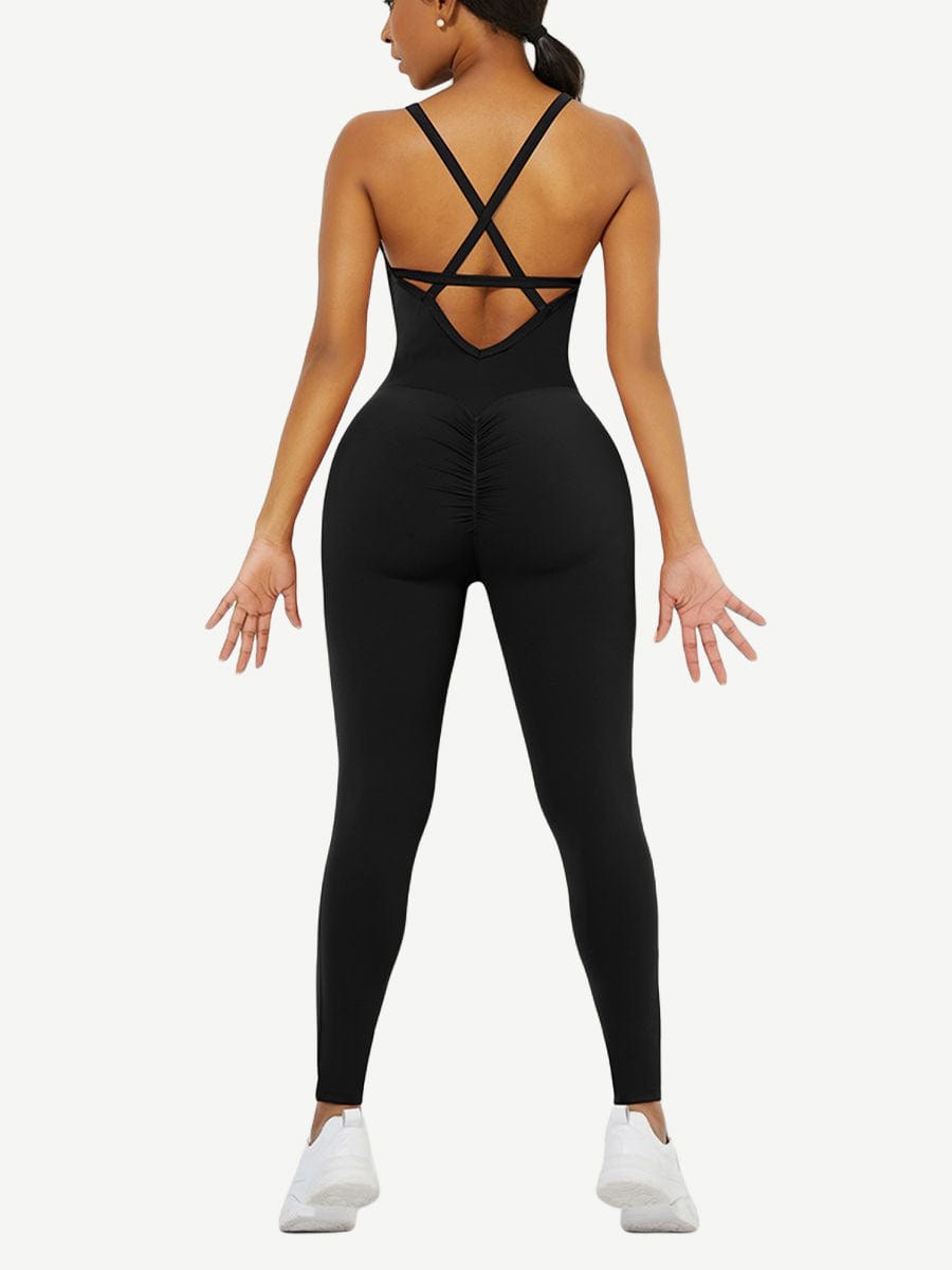 Strappy Back Removable Pads Yoga Bodysuit For Women