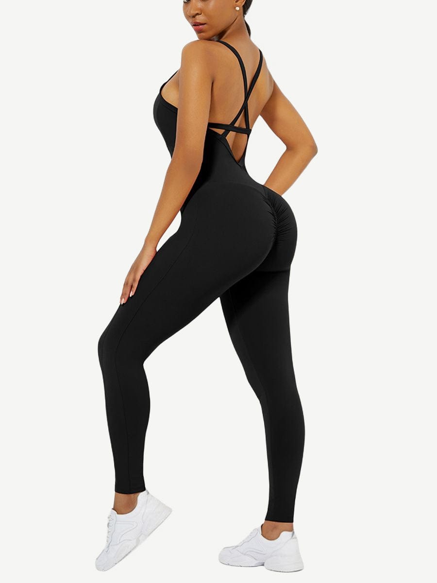 Strappy Back Removable Pads Yoga Bodysuit For Women