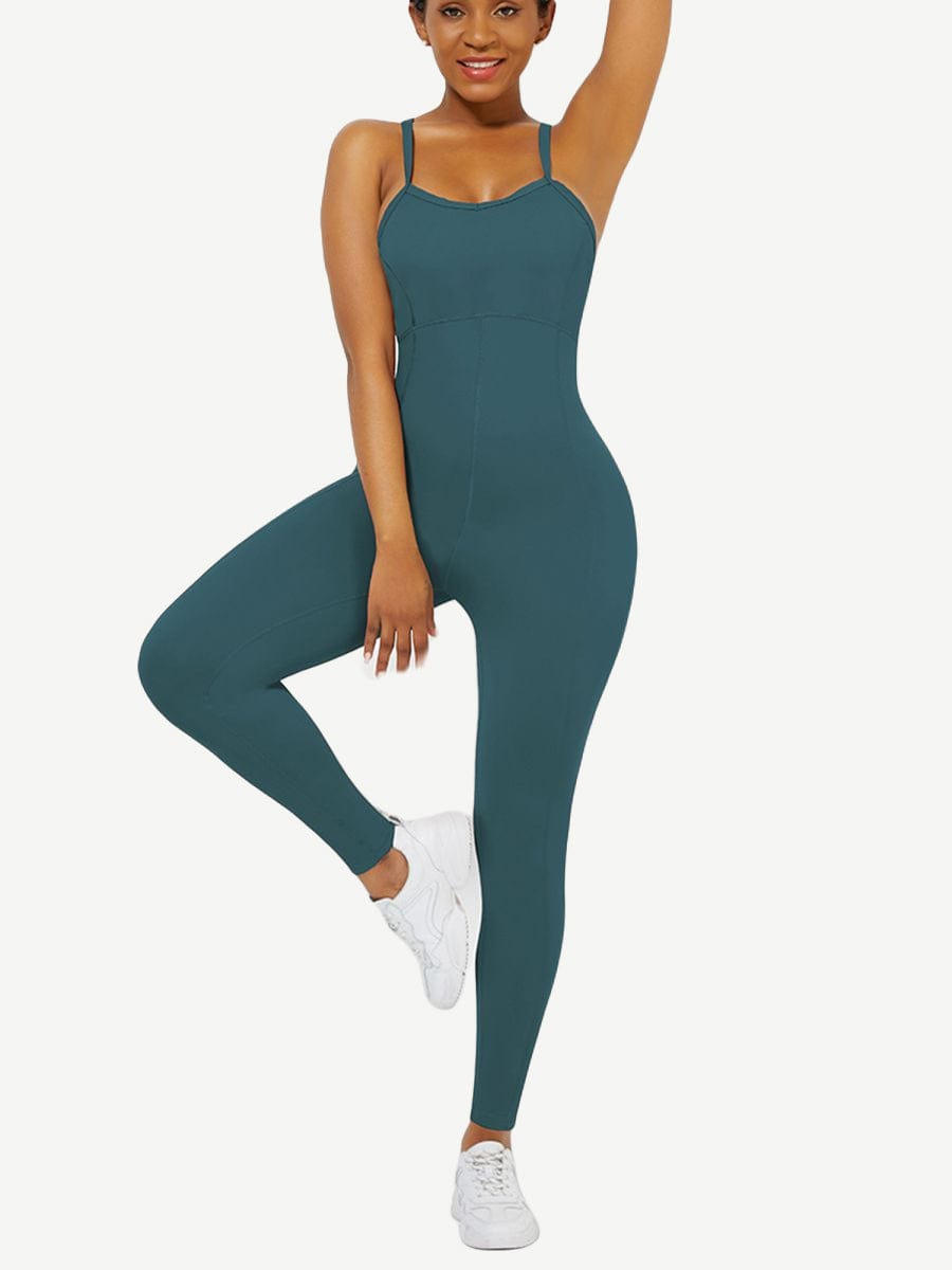 Strappy Back Removable Pads Yoga Bodysuit For Women