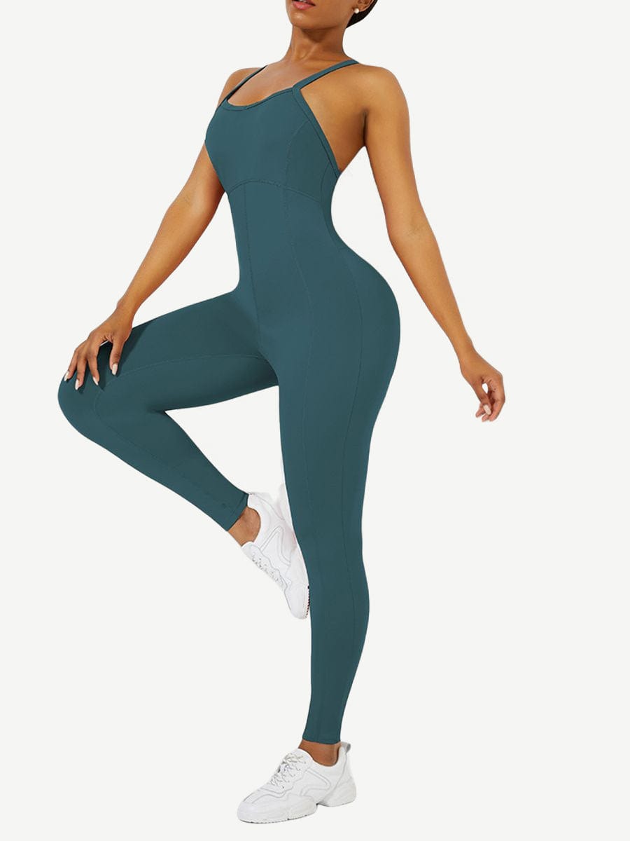 Strappy Back Removable Pads Yoga Bodysuit For Women