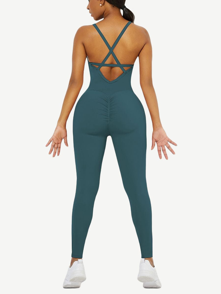 Strappy Back Removable Pads Yoga Bodysuit For Women