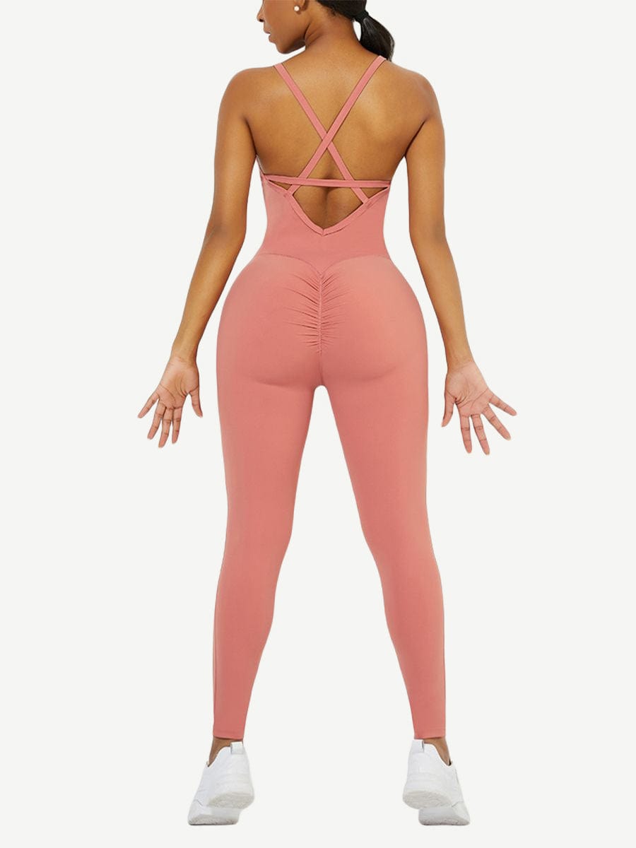 Strappy Back Removable Pads Yoga Bodysuit For Women