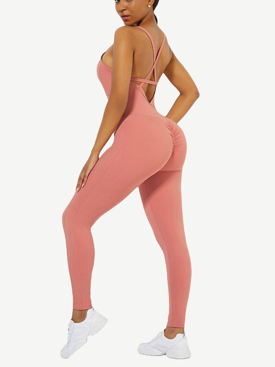 Strappy Back Removable Pads Yoga Bodysuit For Women