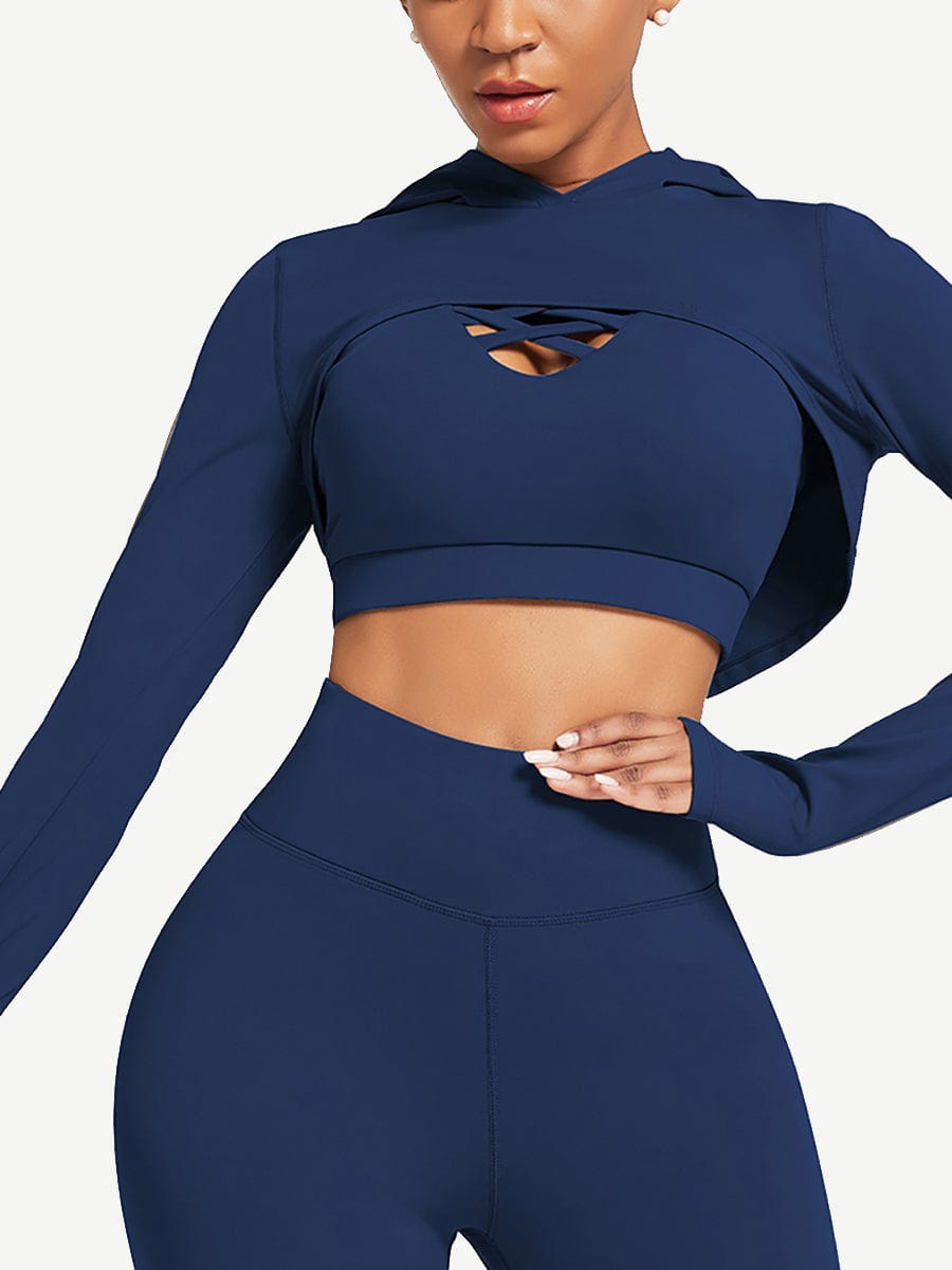 Long Sleeves Sports Crop Top Cut-out Tee Top For Women