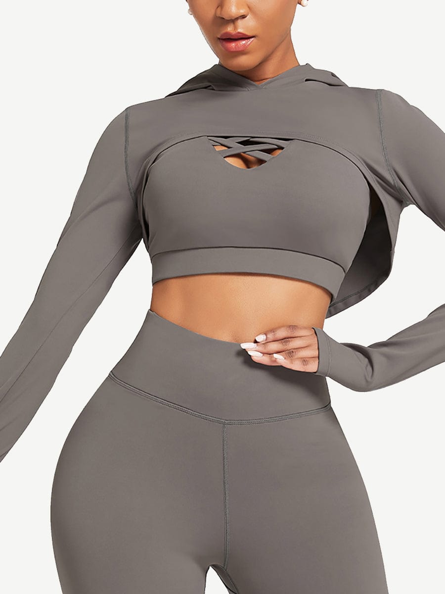 Long Sleeves Sports Crop Top Cut-out Tee Top For Women