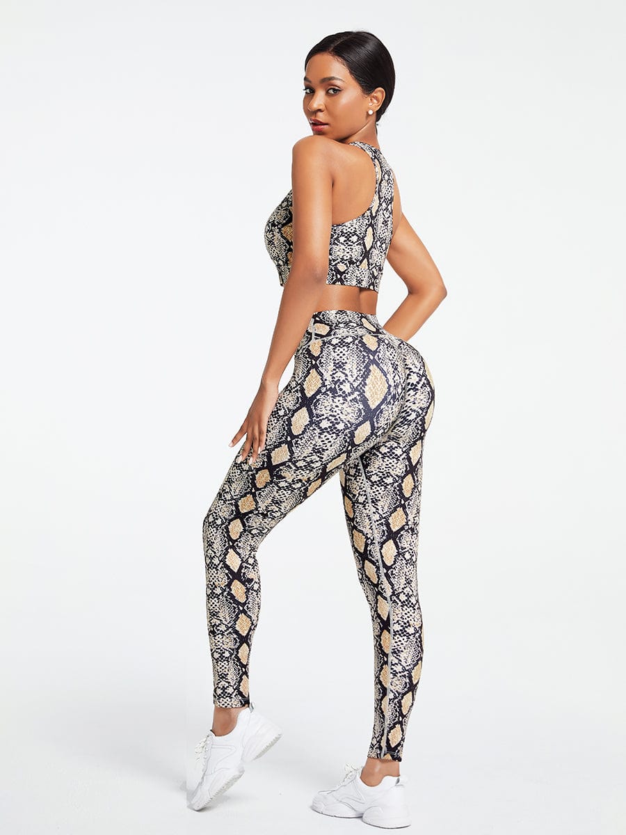 2 Pieces Snake Print Racerback Bra High Waist Leggings for Outfit