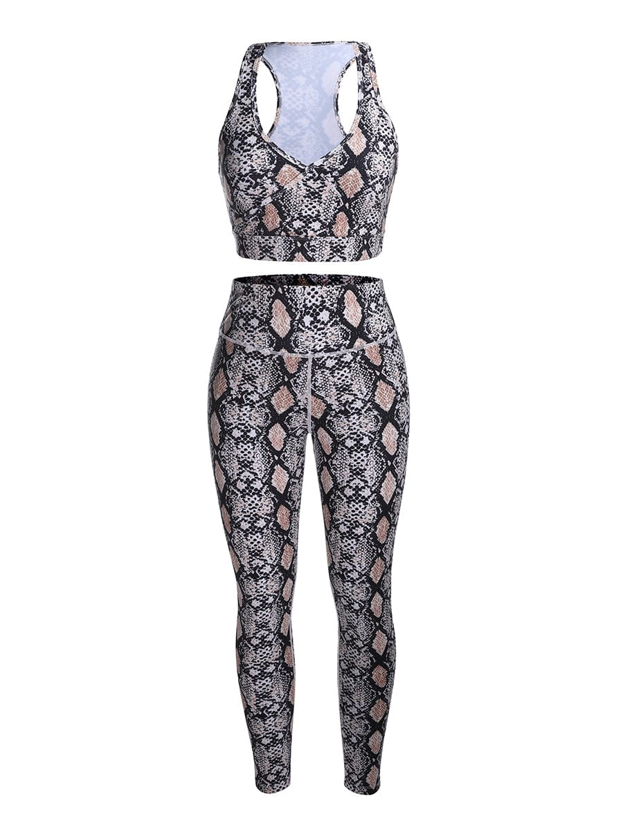 2 Pieces Snake Print Racerback Bra High Waist Leggings for Outfit