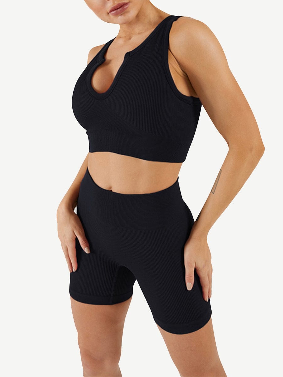 Seamless Yogawear Suit Low Neckline Sleeveless Workout Clothes