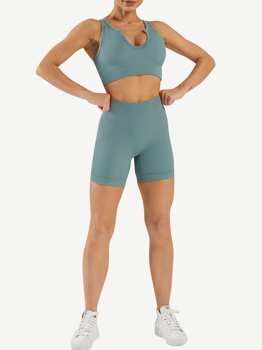 Seamless Yogawear Suit Low Neckline Sleeveless Workout Clothes