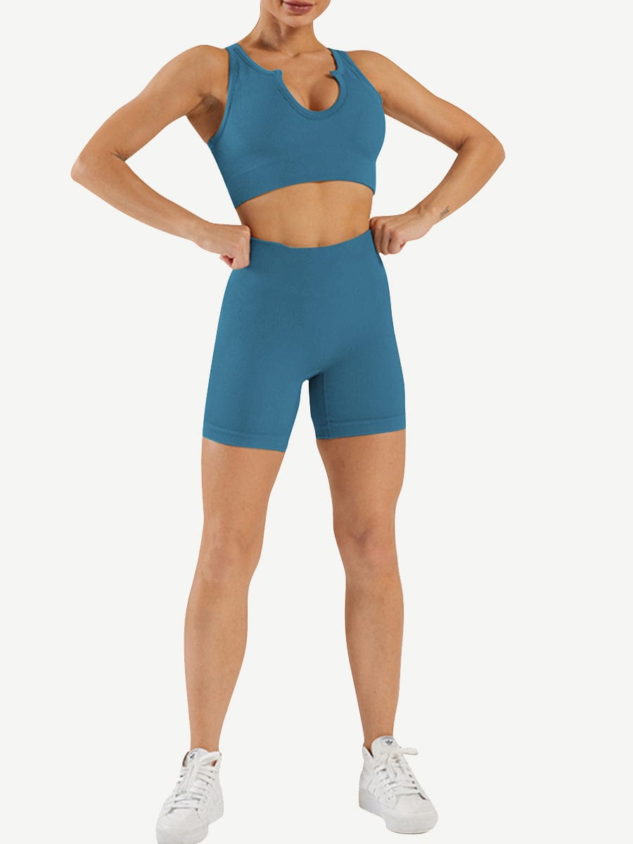 Seamless Yogawear Suit Low Neckline Sleeveless Workout Clothes