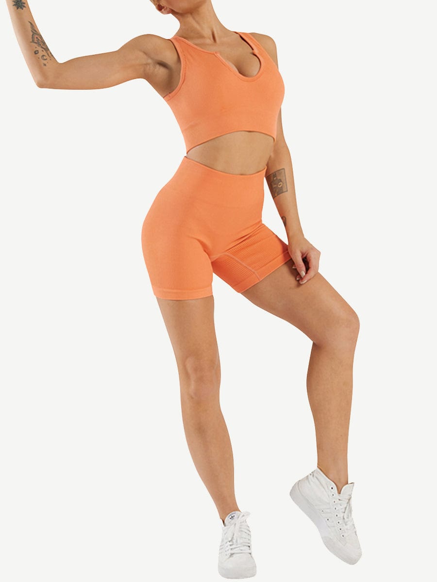 Seamless Yogawear Suit Low Neckline Sleeveless Workout Clothes