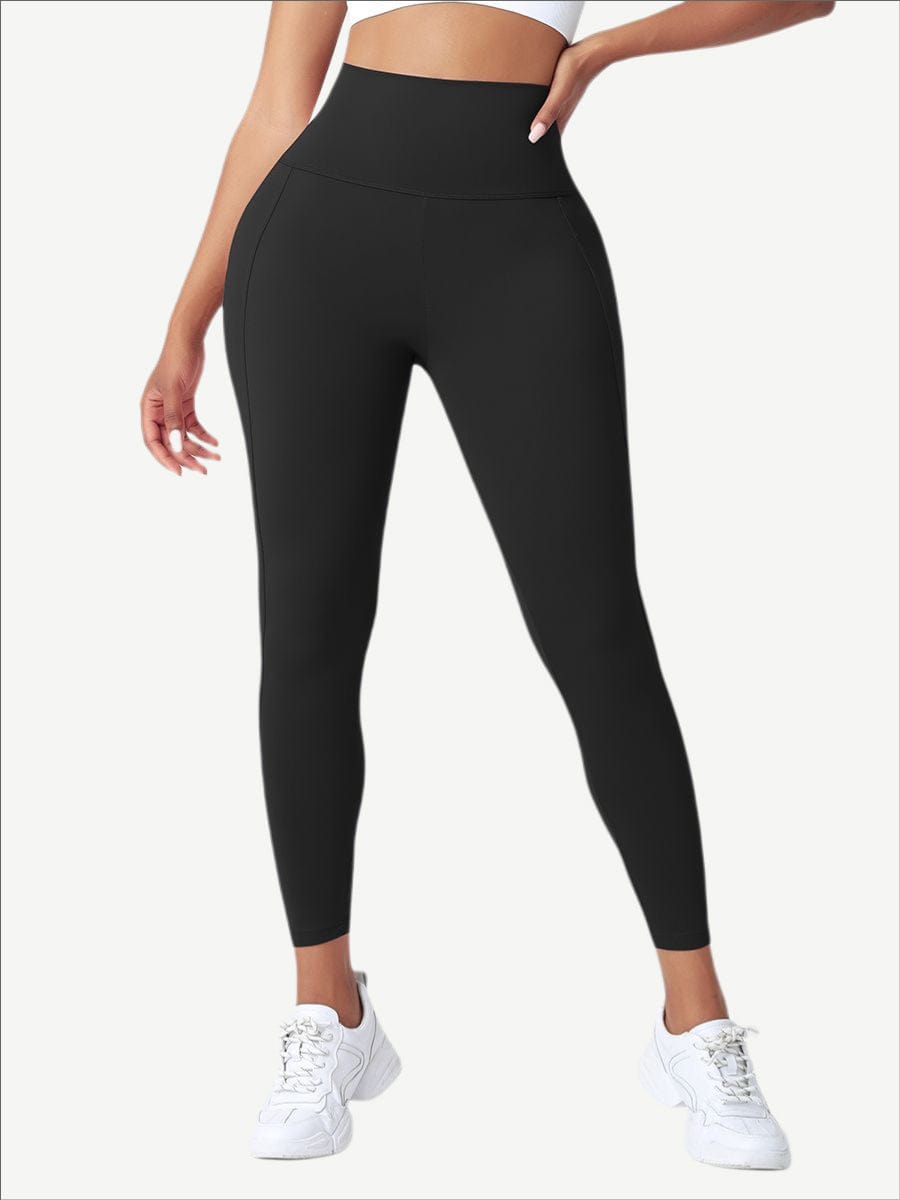 High Waist Yoga Leggings Solid Color Elastic Material