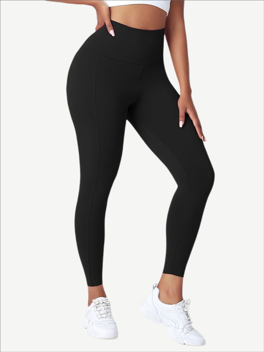 High Waist Yoga Leggings Solid Color Elastic Material