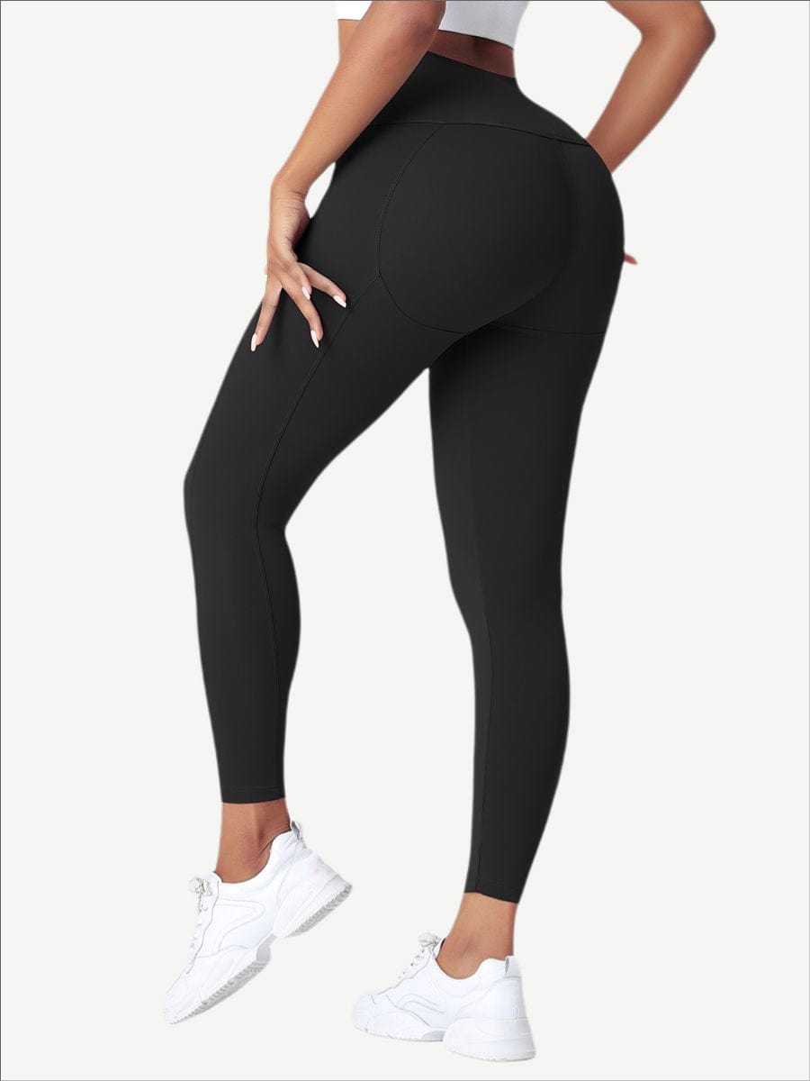 High Waist Yoga Leggings Solid Color Elastic Material