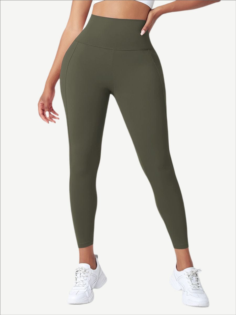 High Waist Yoga Leggings Solid Color Elastic Material