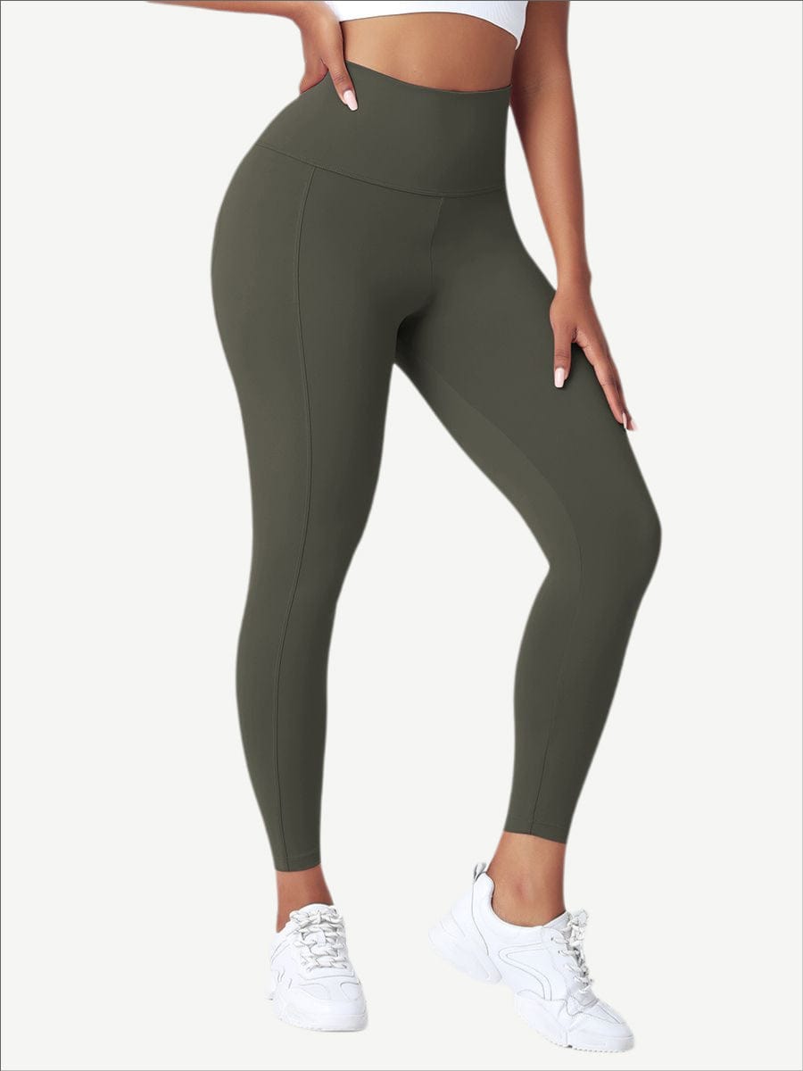 High Waist Yoga Leggings Solid Color Elastic Material