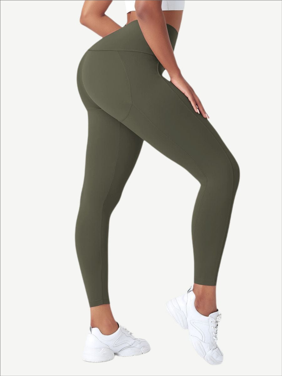 High Waist Yoga Leggings Solid Color Elastic Material