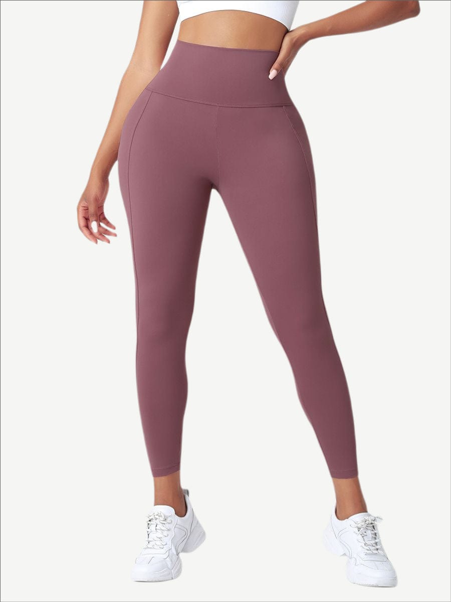 High Waist Yoga Leggings Solid Color Elastic Material