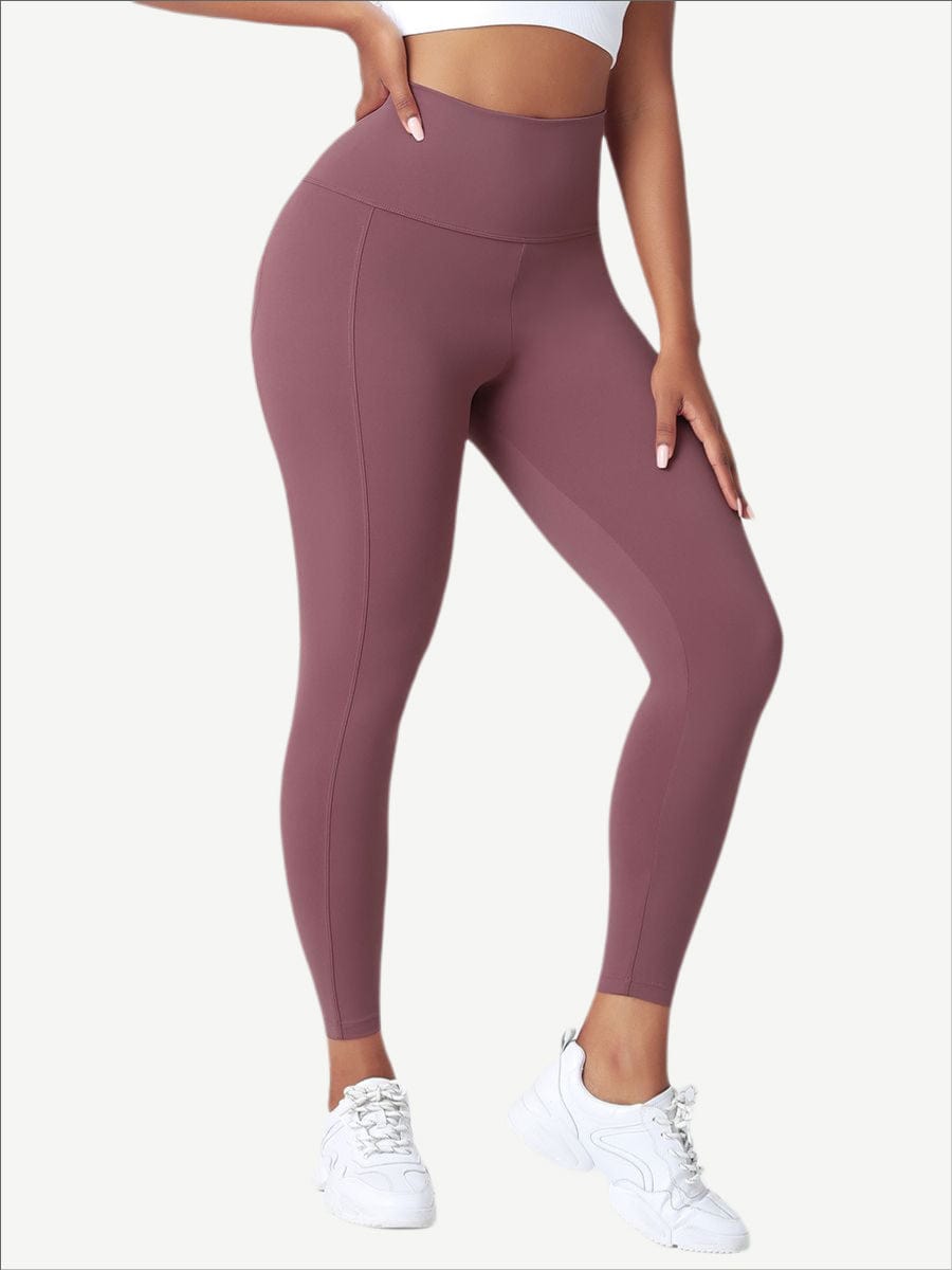 High Waist Yoga Leggings Solid Color Elastic Material