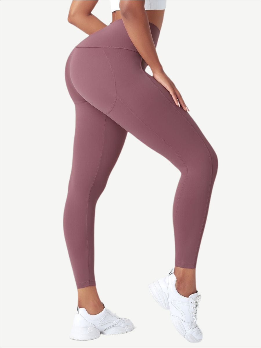 High Waist Yoga Leggings Solid Color Elastic Material