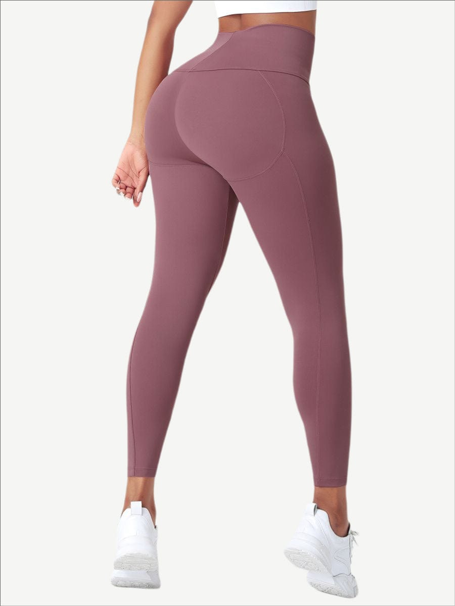 High Waist Yoga Leggings Solid Color Elastic Material