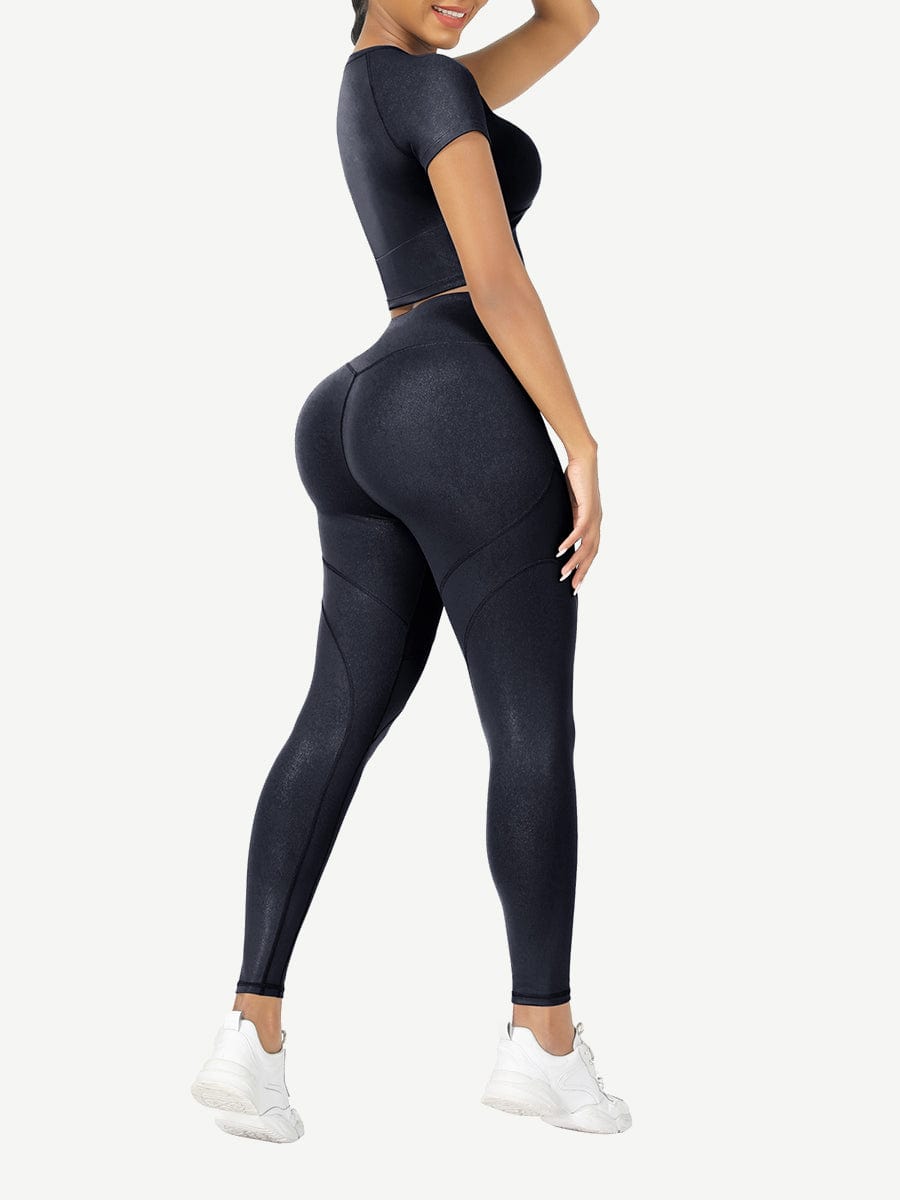 Short Sleeves High Waist Yoga Suits For Fitness Moisture Wicking