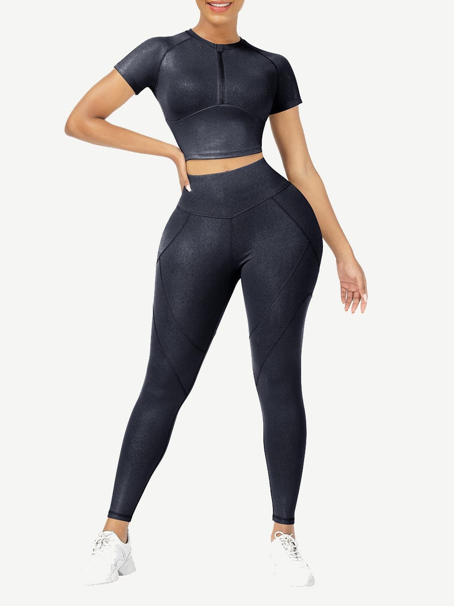 Short Sleeves High Waist Yoga Suits For Fitness Moisture Wicking